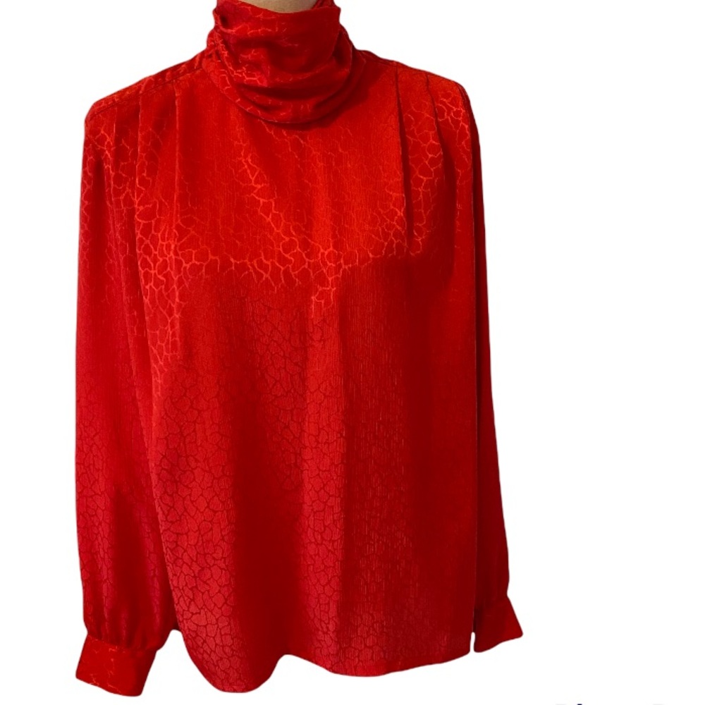 🐣 Vintage Susan Hutton high neck polyester long sleeve flowy blouse